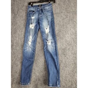 Judy Blue Distressed Skinny Fit Jeans Blue Wash Juniors Women Size 1/25 Designer